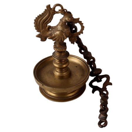 Brass Hanging Diya with a Peacock Design